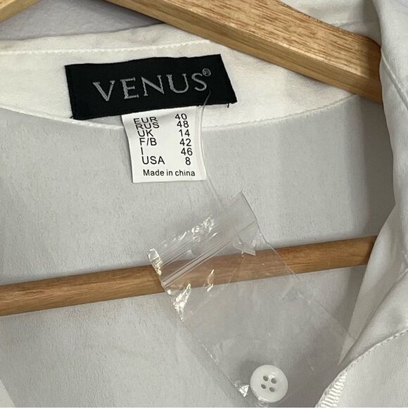 Venus dress grey white button shirt top ruched bottom short sleeve size 8 - Picture 7 of 15